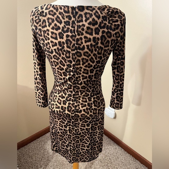 MICHAEL Michael Kors Leopard Ruch Midi Dress Sz S EUC - Picture 2 of 5